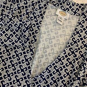 Talbots Faux Wrap 3/4 Sleeve Navy Chain Shirt Print Small Stretch Minimalist